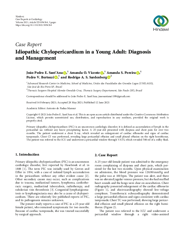 Idiopathic Chylopericardium in a Young Adult: Diagnosis and Management