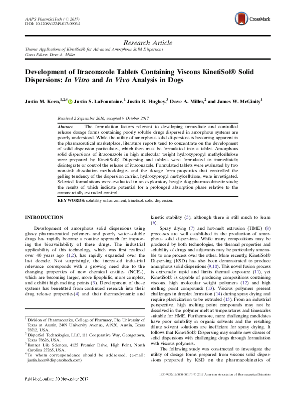 (PDF) Development of Itraconazole Tablets Containing Viscous KinetiSol ...