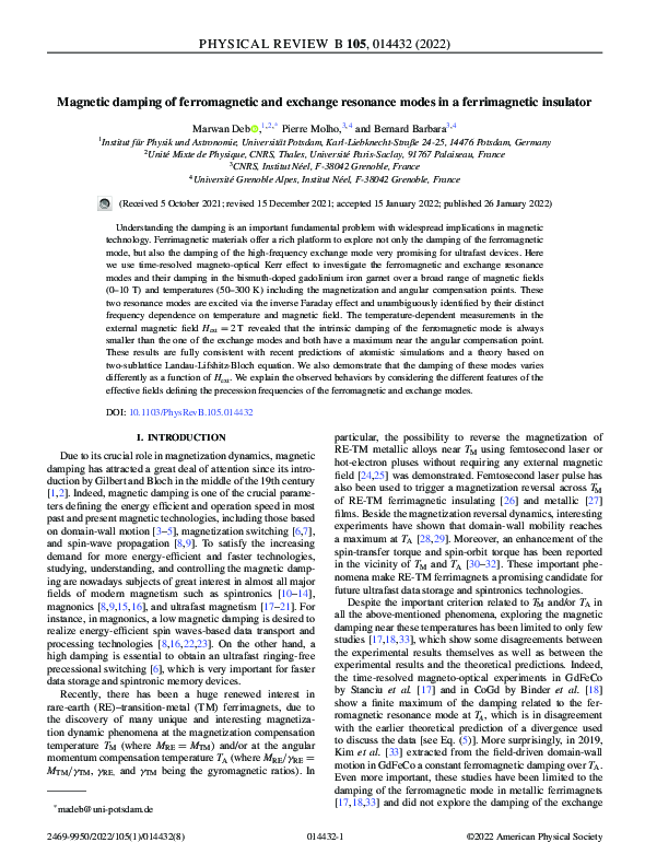 (PDF) Magnetic damping of ferromagnetic and exchange resonance modes in ...