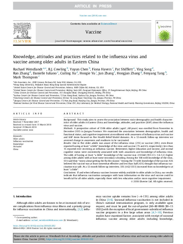 (PDF) Knowledge, attitudes and practices related to the influenza virus ...