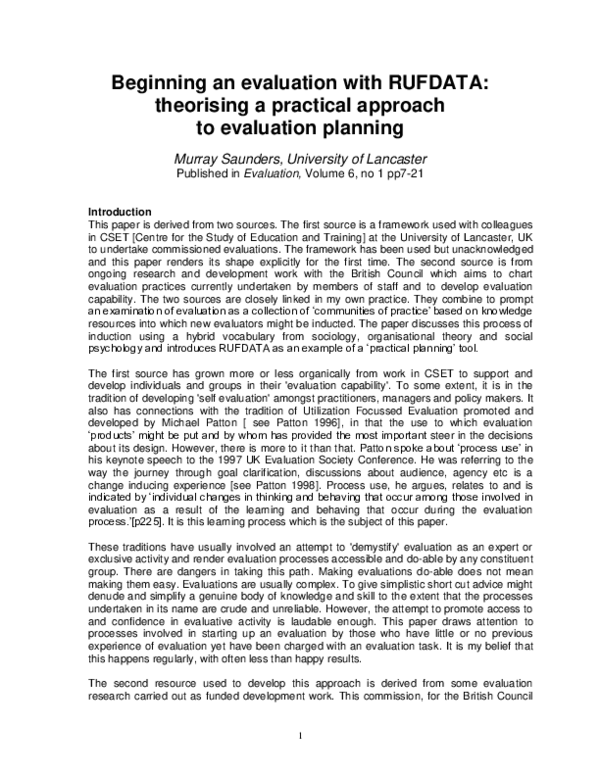 (PDF) Beginning an Evaluation with RUFDATA: Theorizing a Practical ...
