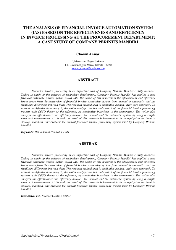 (PDF) The Analysis of Financial Invoice Automation System (IAS) Based ...