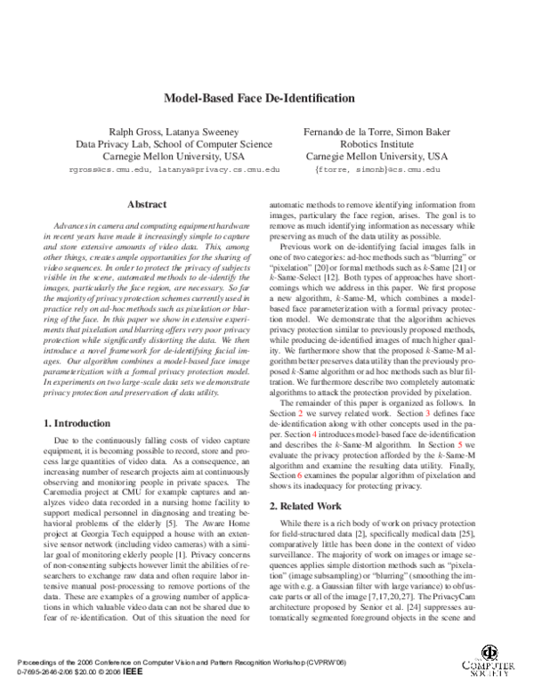 Pdf Model Based Face De Identification Pdf Model Based Face De Identification