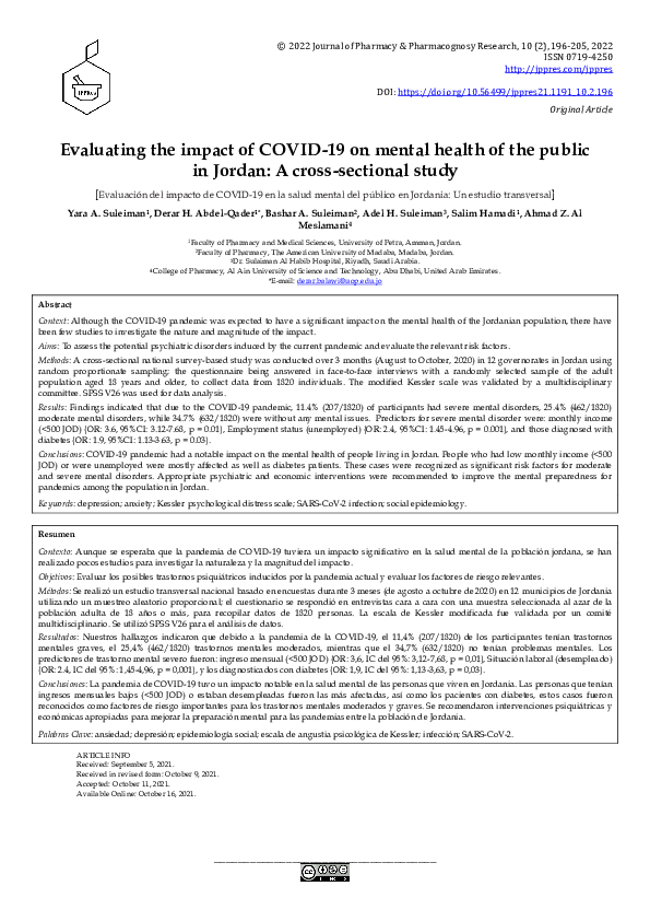 (PDF) Evaluating the impact of COVID-19 on mental health of the public ...