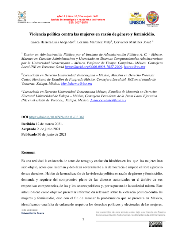(PDF) Violencia política contra las mujeres en razón de género y ...
