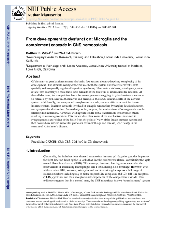 (PDF) From development to dysfunction: Microglia and the complement ...