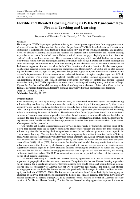 (PDF) Flexible and Blended Learning during COVID-19 Pandemic: New Norm ...