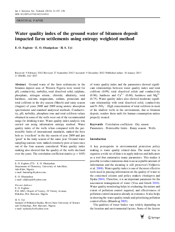 (PDF) Water quality index of the ground water of bitumen deposit ...