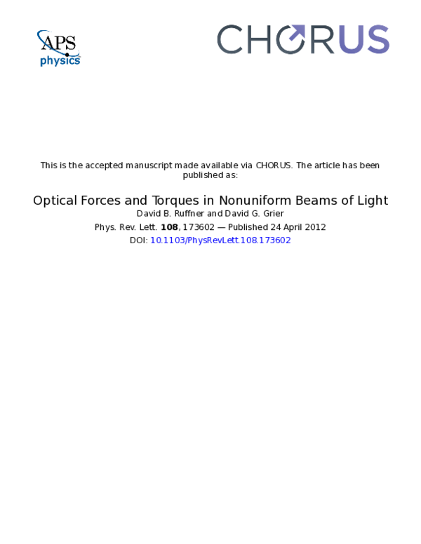 (PDF) Optical Forces and Torques in Nonuniform Beams of Light David