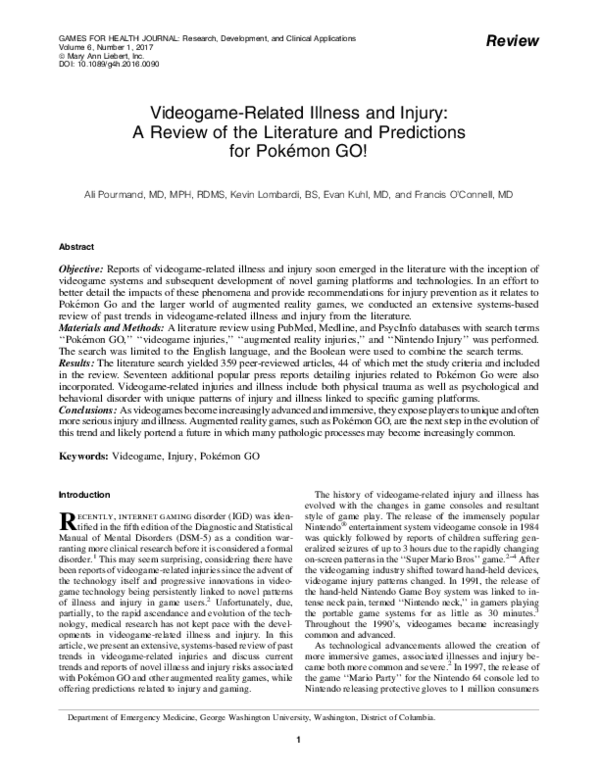 (PDF) Videogame-Related Illness and Injury: A Review of the Literature ...