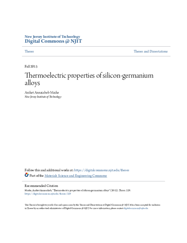 (PDF) Thermoelectric properties of silicongermanium alloys ANIKET