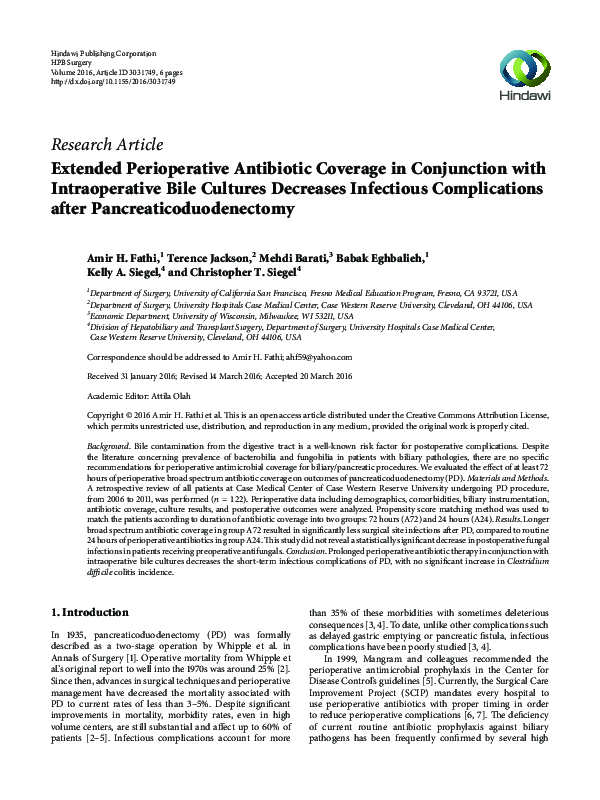 (PDF) Extended Perioperative Antibiotic Coverage in Conjunction with ...