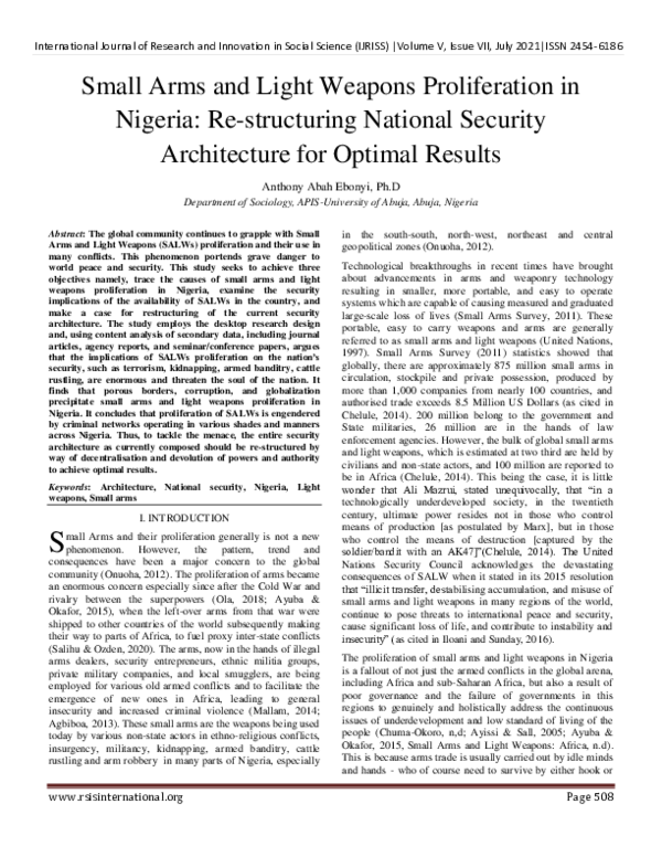 (PDF) Small Arms and Light Weapons Proliferation in Nigeria: Re ...