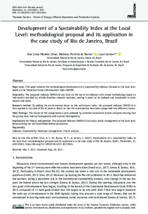 (PDF) Development of a Sustainability Index at the Local Level ...