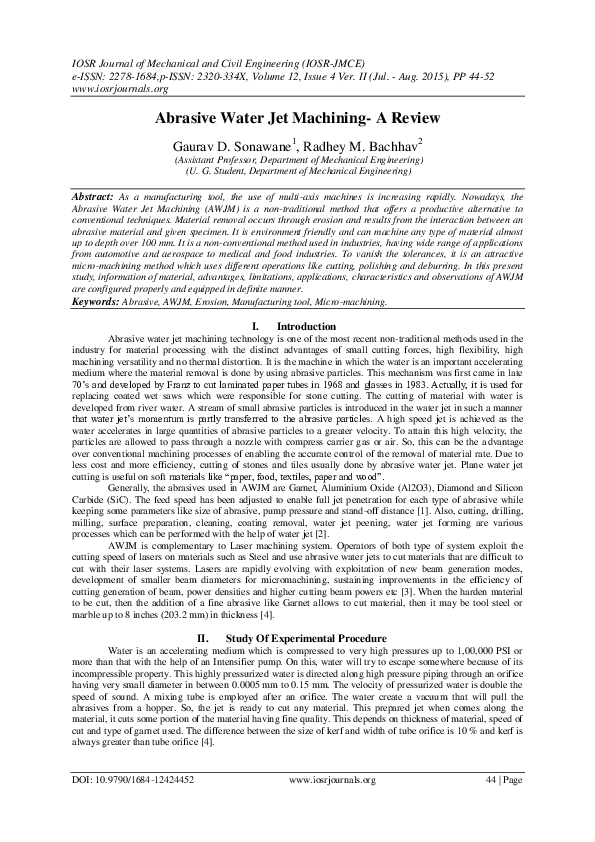 (PDF) Abrasive Water Jet Machining A Review Gaurav Sonawane