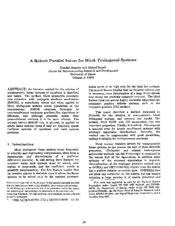 (PDF) A robust parallel solver for block tridiagonal systems