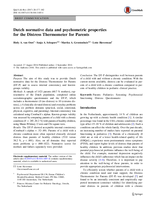 (PDF) Dutch normative data and psychometric properties for the Distress ...