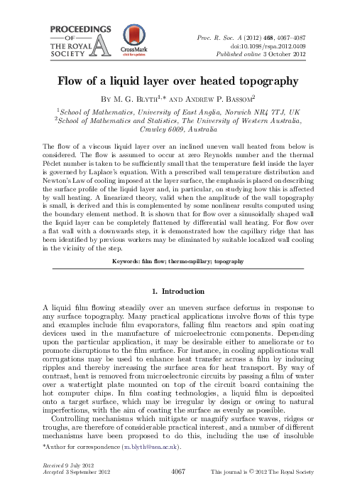 (PDF) Flow of a liquid layer over heated topography