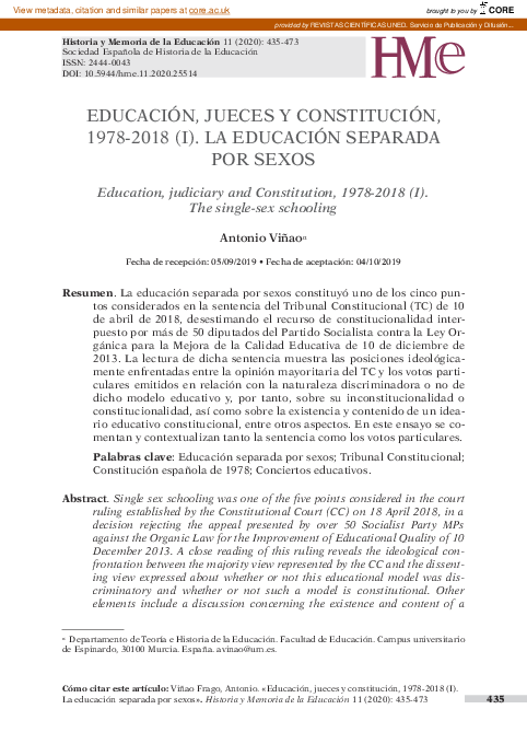 (PDF) Educación, jueces y Constitución, 19782018 (I). La educación