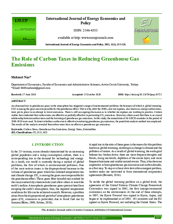 (PDF) The Role of Carbon Taxes in Reducing Greenhouse Gas Emissions