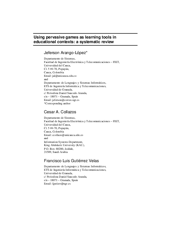 (PDF) Using pervasive games as learning tools in educational contexts ...