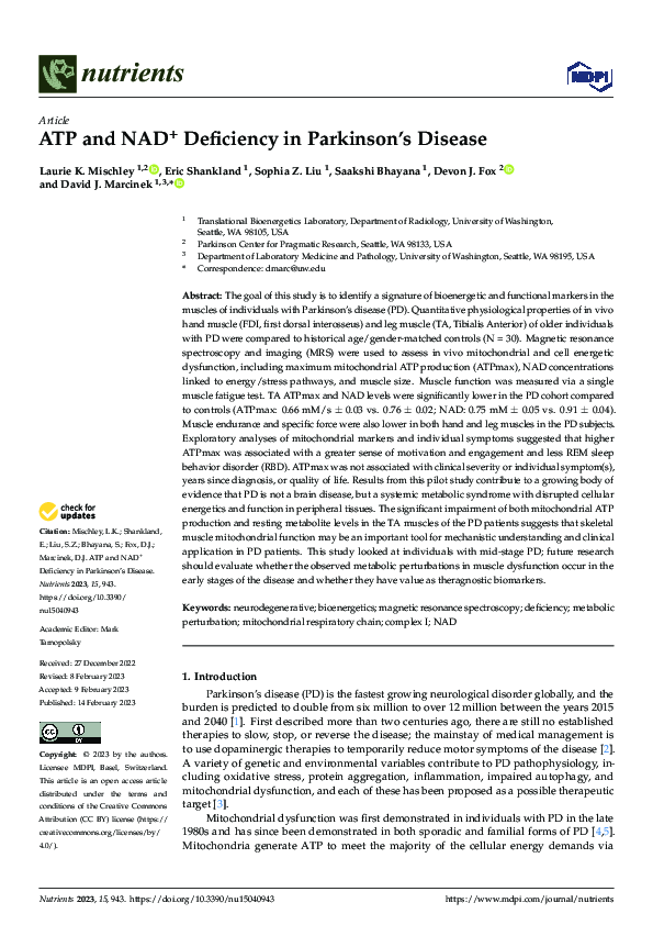 (PDF) ATP and NAD+ Deficiency in Parkinson’s Disease