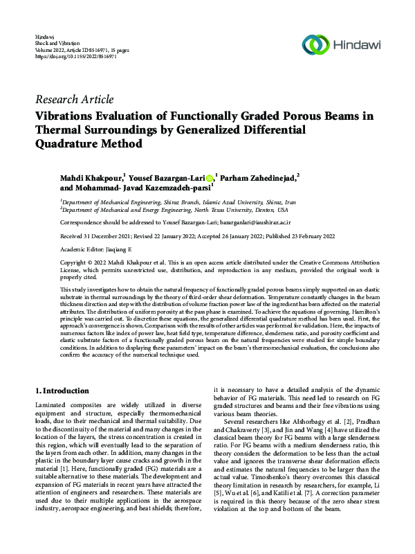 (PDF) Vibrations Evaluation of Functionally Graded Porous Beams in