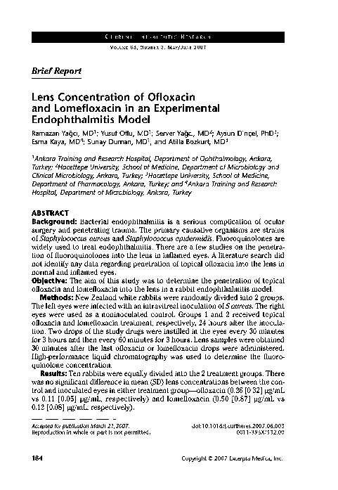 (PDF) Lens concentration of ofloxacin and lomefloxacin in an ...