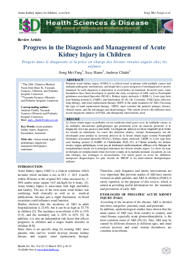 (PDF) Progress in the Diagnosis and Management of Acute Kidney Injury ...