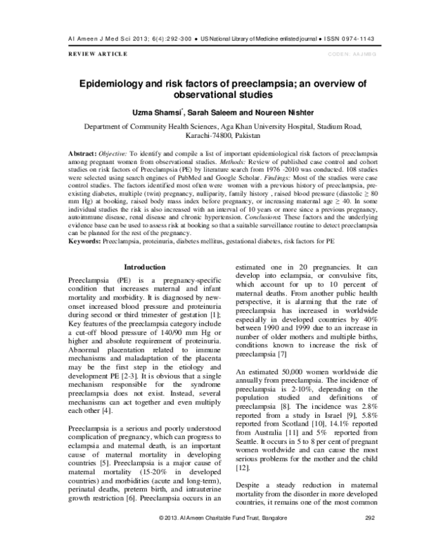 (PDF) Epidemiology and risk factors of preeclampsia; an overview of ...