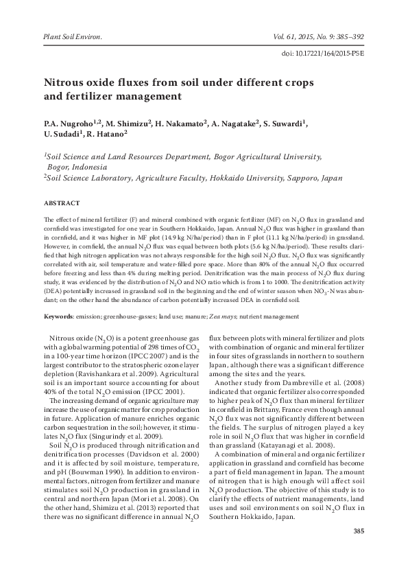 (PDF) Nitrous oxide fluxes from soil under different crops and ...