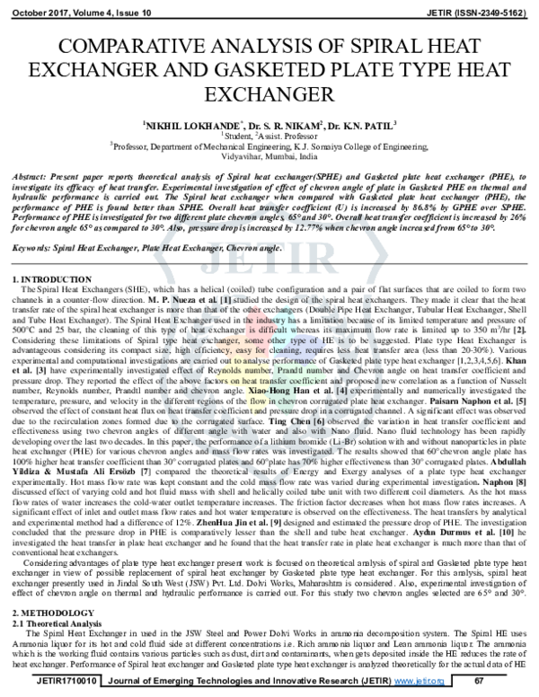 (PDF) Comparative Analysis of Spiral Heat Exchanger and Gasketed Plate ...