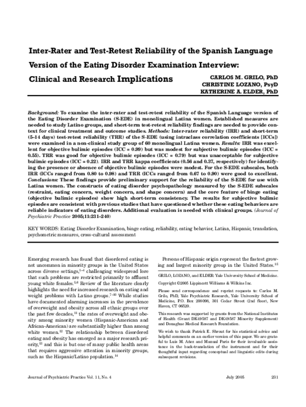 (PDF) Inter-Rater and Test-Retest Reliability of the Spanish Language ...