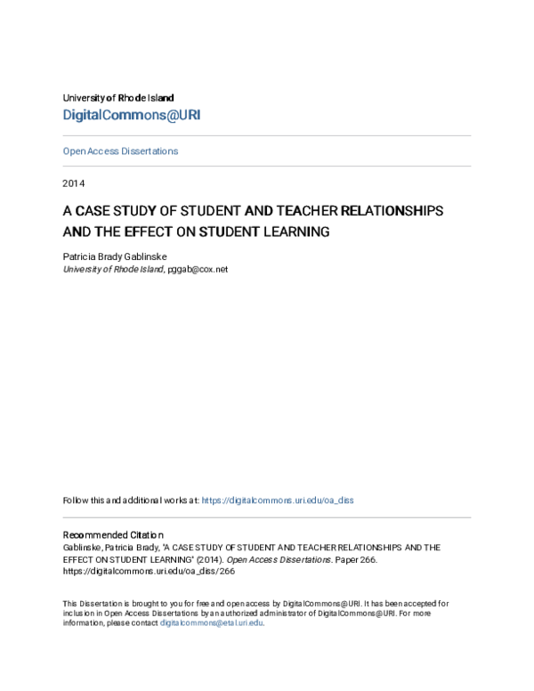 (PDF) A CASE STUDY OF STUDENT AND TEACHER RELATIONSHIPS A CASE STUDY OF ...