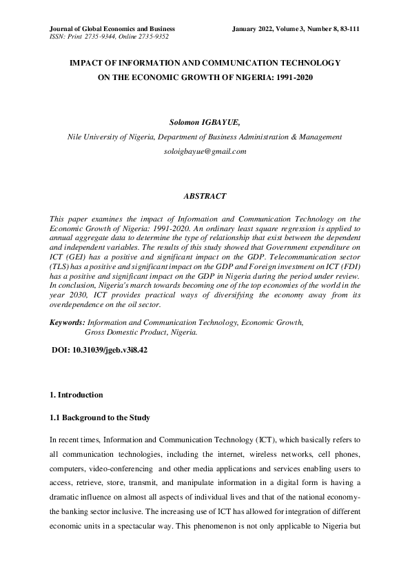 (PDF) Impact of information and communication technology on the ...