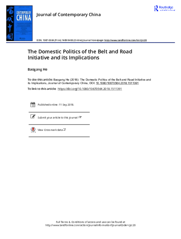 (PDF) The Domestic Politics of the Belt and Road Initiative and its ...