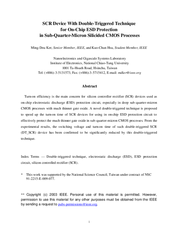 (PDF) SCR device with double-triggered technique for on-chip ESD ...