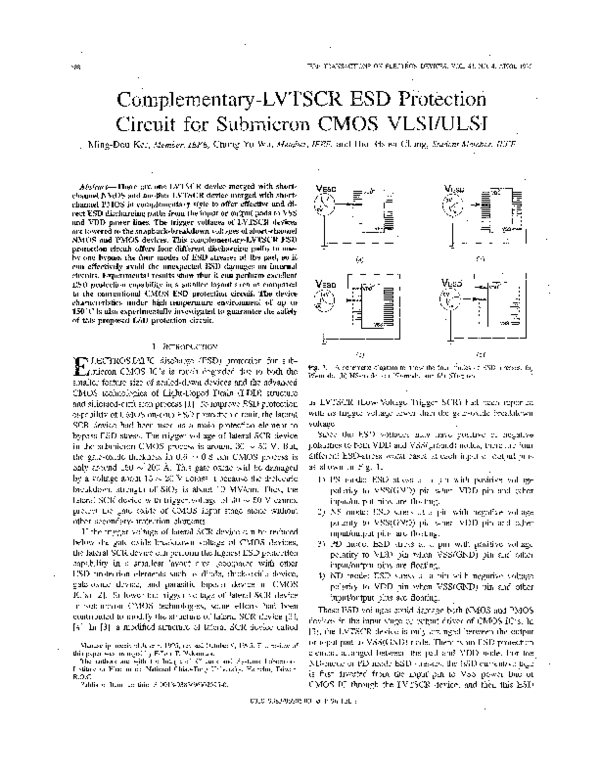 (PDF) ComplementaryLVTSCR ESD protection circuit for submicron CMOS