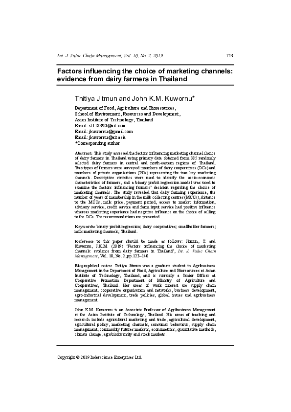 (PDF) Factors influencing the choice of marketing channels: evidence ...