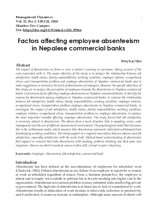 (PDF) Factors affecting employee absenteeism in Nepalese commercial banks