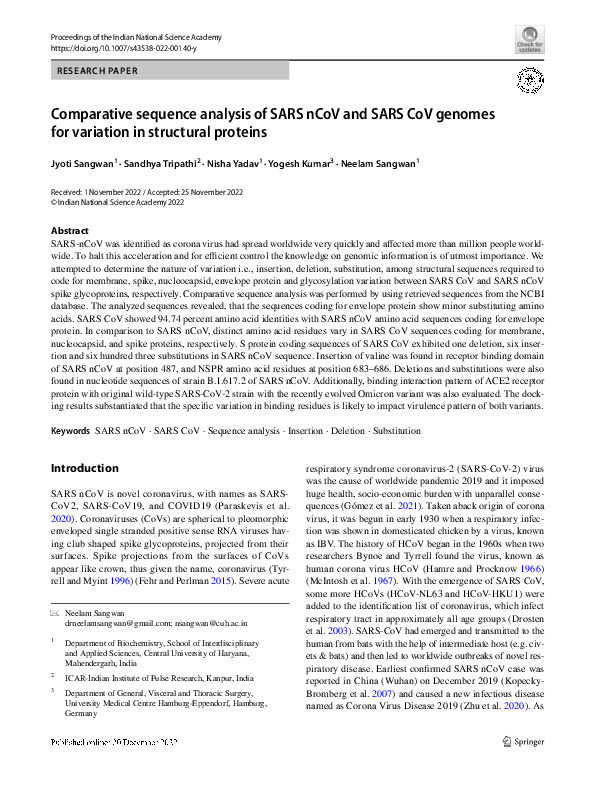 (PDF) Comparative sequence analysis of SARS nCoV and SARS CoV genomes ...