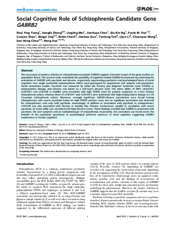 (PDF) Social Cognitive Role of Schizophrenia Candidate Gene GABRB2