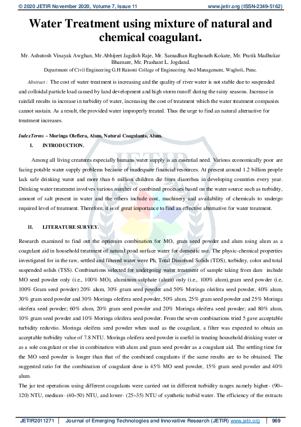 (PDF) Use of mixture of natural and chemical coagulants for water