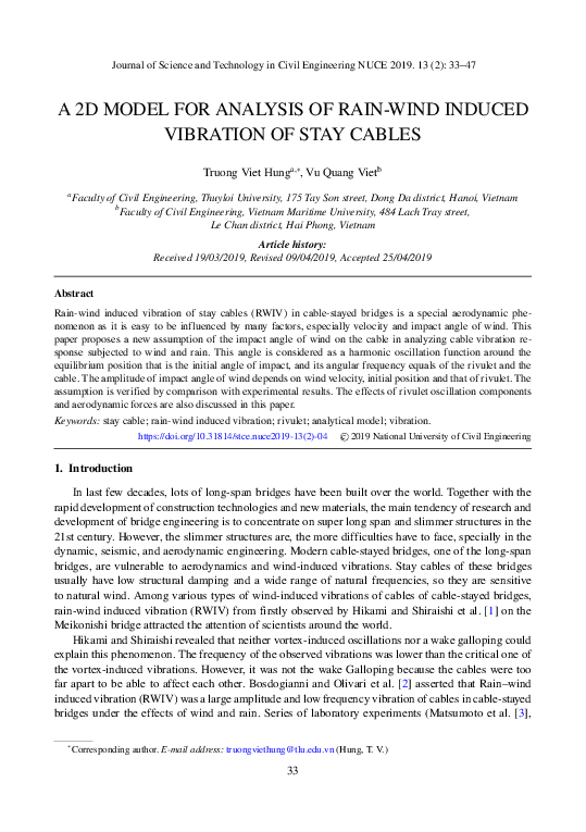 (PDF) A 2D model for analysis of rain-wind induced vibration of stay cables