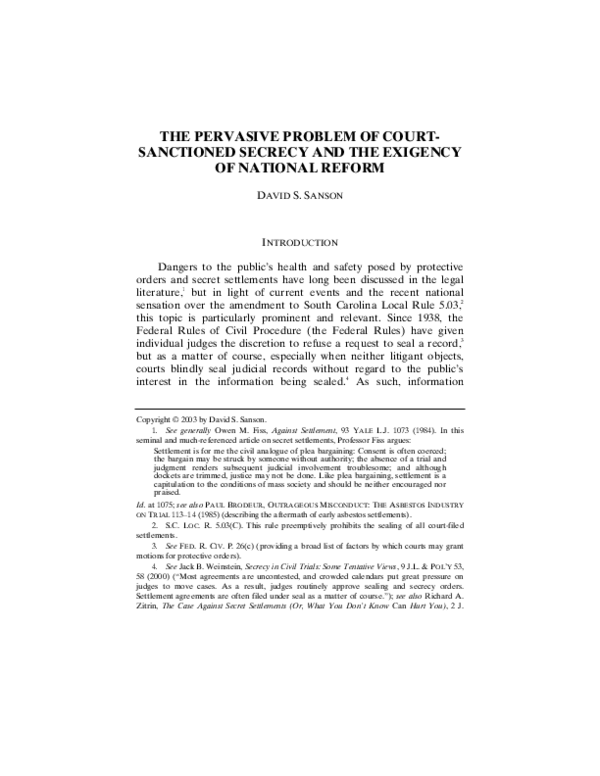 (PDF) The Pervasive Problem of Court-Sanctioned Secrecy and the ...