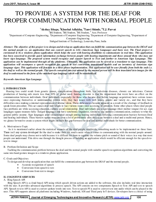 (PDF) To Provide a system for the DEAF for proper communication with ...