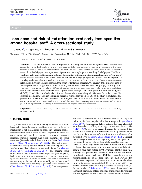 (PDF) Lens dose and risk of radiation-induced early lens opacities ...