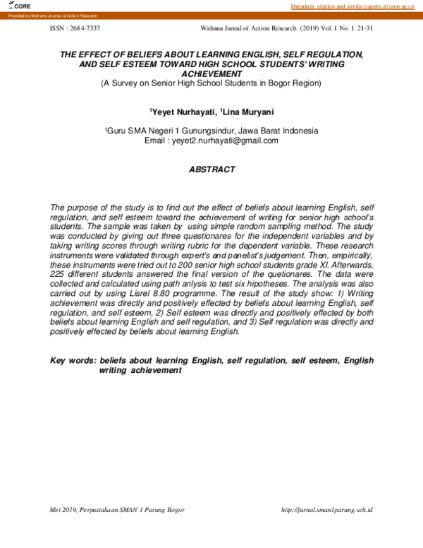 (PDF) The Effect of Beliefs About Learning English, Self Regulation ...