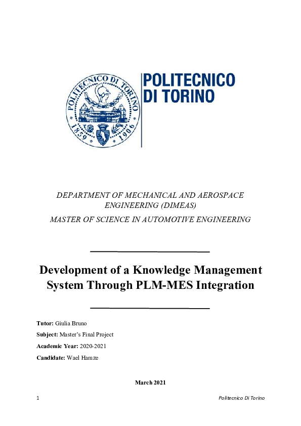 (PDF) Development of a Knowledge Management System Through PLM-MES ...