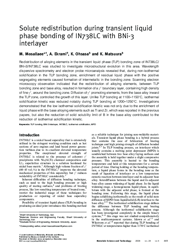 (PDF) Solute redistribution during transient liquid phase bonding of ...